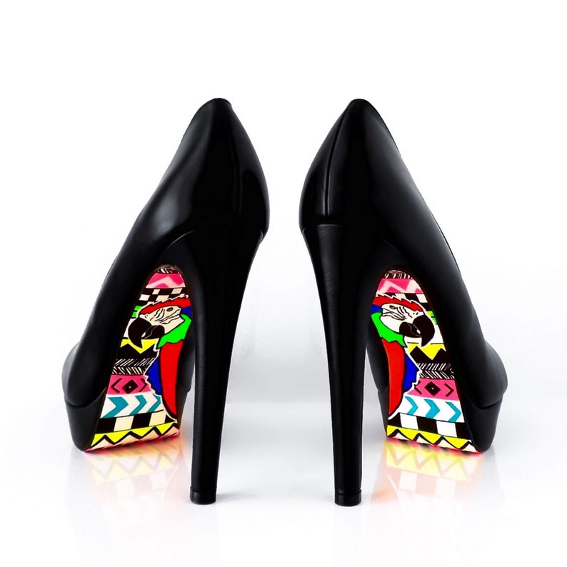 Hand Painted Shoes Parrot Shoes Hand Painted Heels Black - Etsy