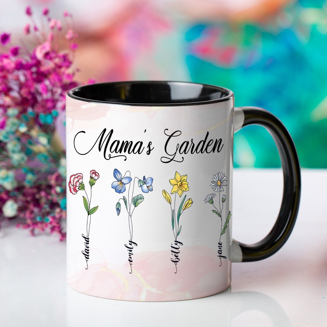 Custom Mama's Garden Vase With Kids Name And Birth Flower For Mother's