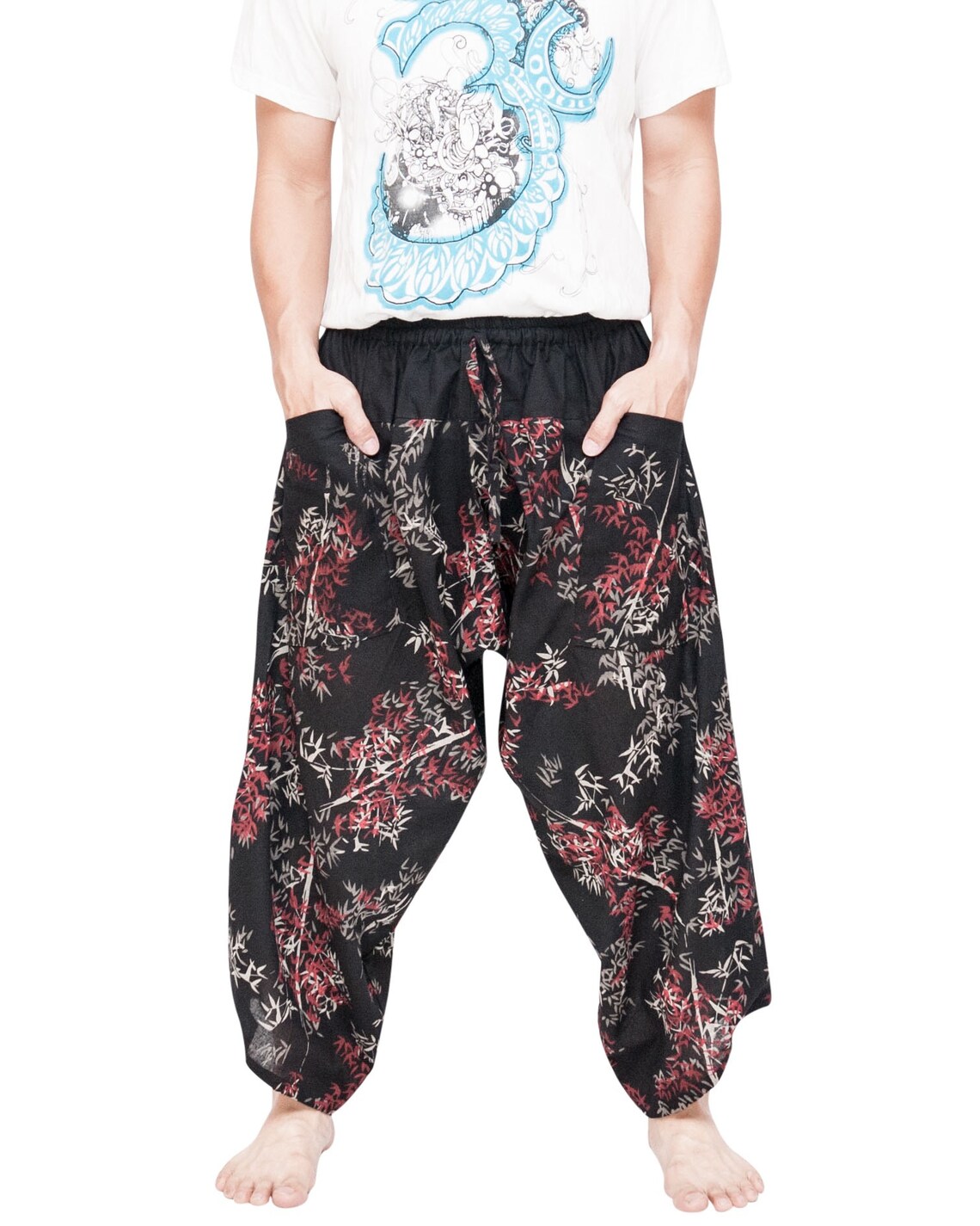 Ninja Active Harem Pants Elastic Waist with Drawstring Black Etsy