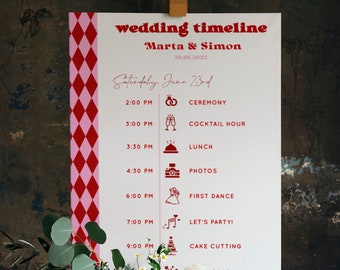 Wedding Order of Events Timeline Sign Template Download, 70s Theme Wedding, Printable Hippie Retro Wedding Timeline Sign, Bohemian