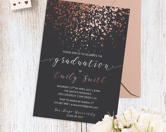 rose gold graduation party invitation printable college grad etsy