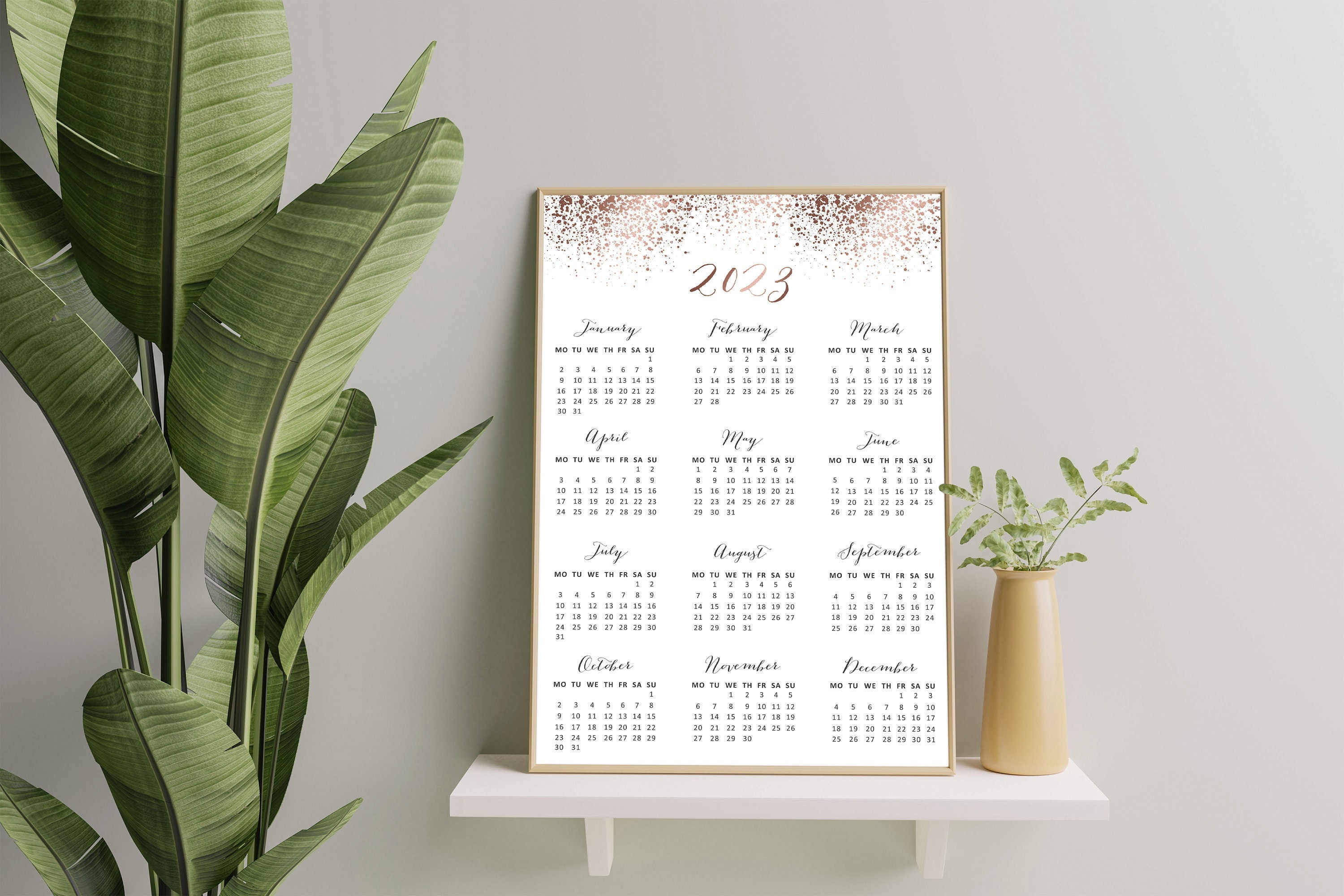 Rose Gold 2023 Wall Calendar Printable 2023 Yearly Calendar - Etsy