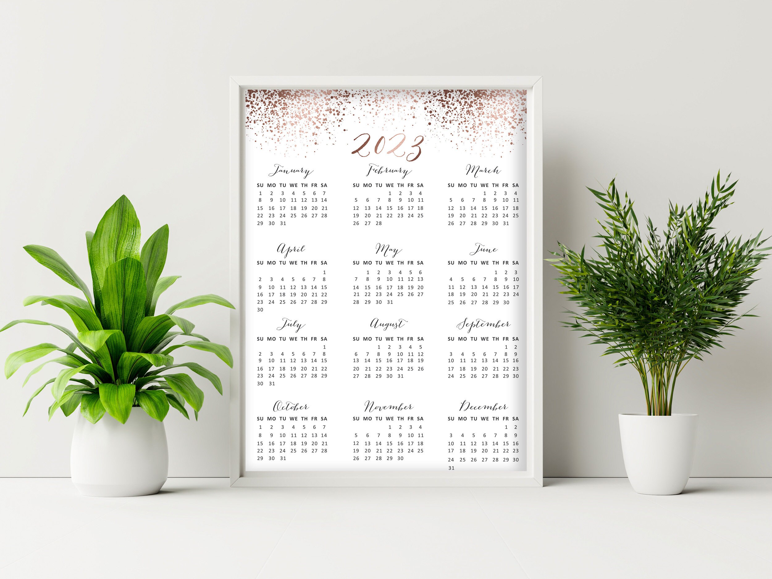 Rose Gold 2023 Wall Calendar Printable 2023 Yearly Calendar - Etsy