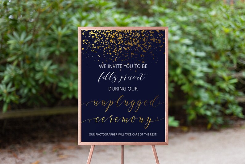 Download Custom Wedding Signage No Cell Phones Unplugged Wedding Sign Printable Navy And Gold Unplugged Ceremony Sign Party Supplies Paper Party Supplies