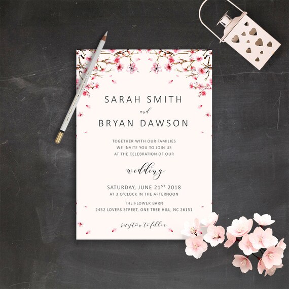 Cherry Blossom Wedding Invitation Suite Printable Sakura Etsy