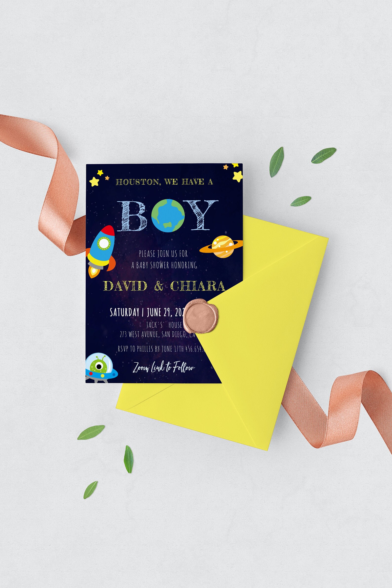 Houston We Have a Boy Invitation Template Space Theme Baby Etsy