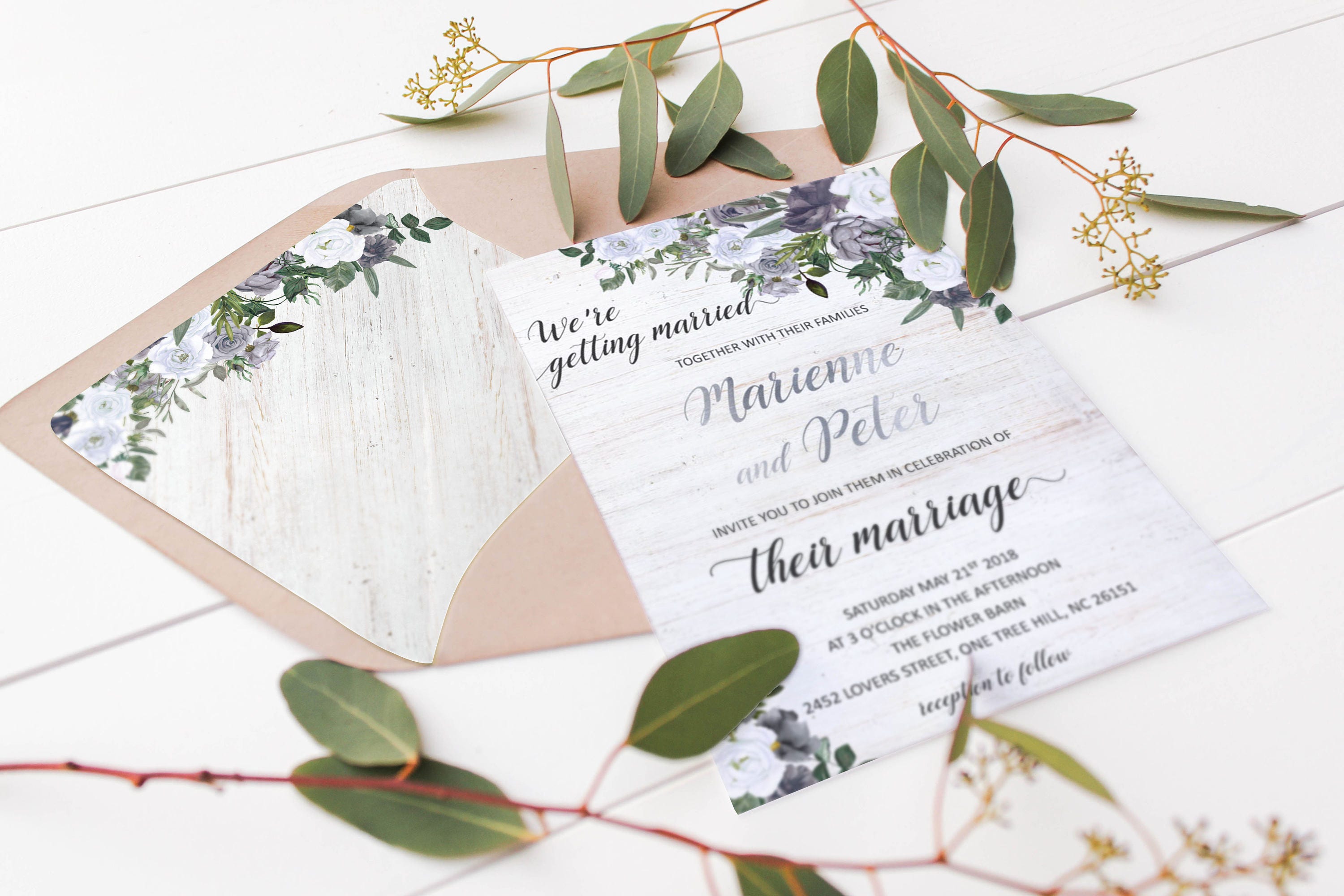 rustic envelope liner grey floral invitation wedding envelope etsy