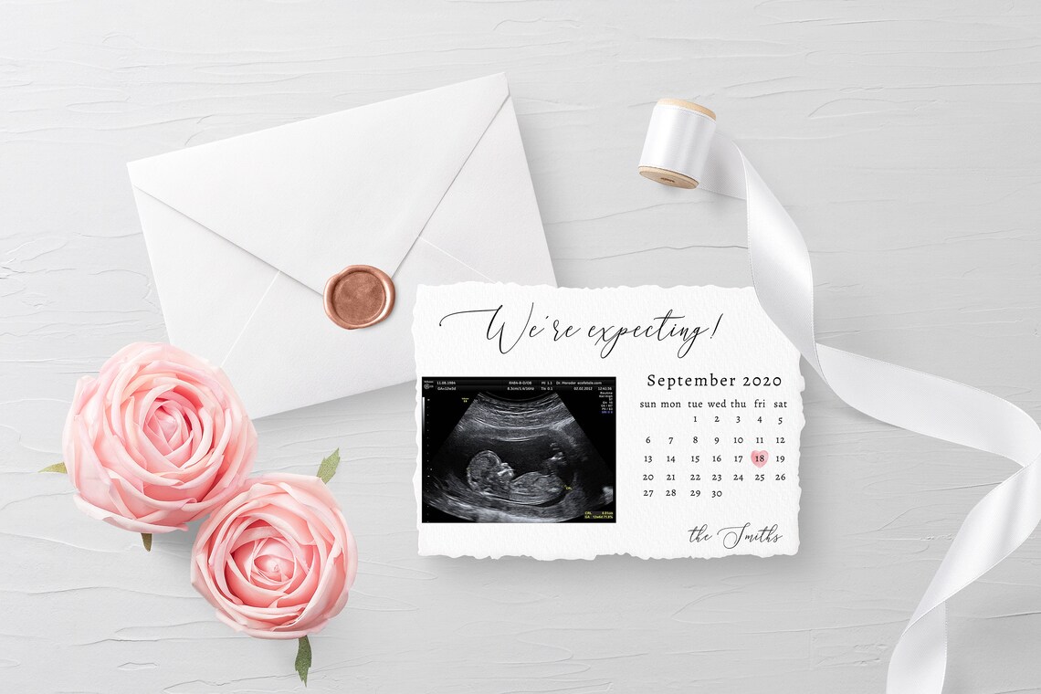 Elegant Pregnancy Announcement Template Due Date Calendar - Etsy