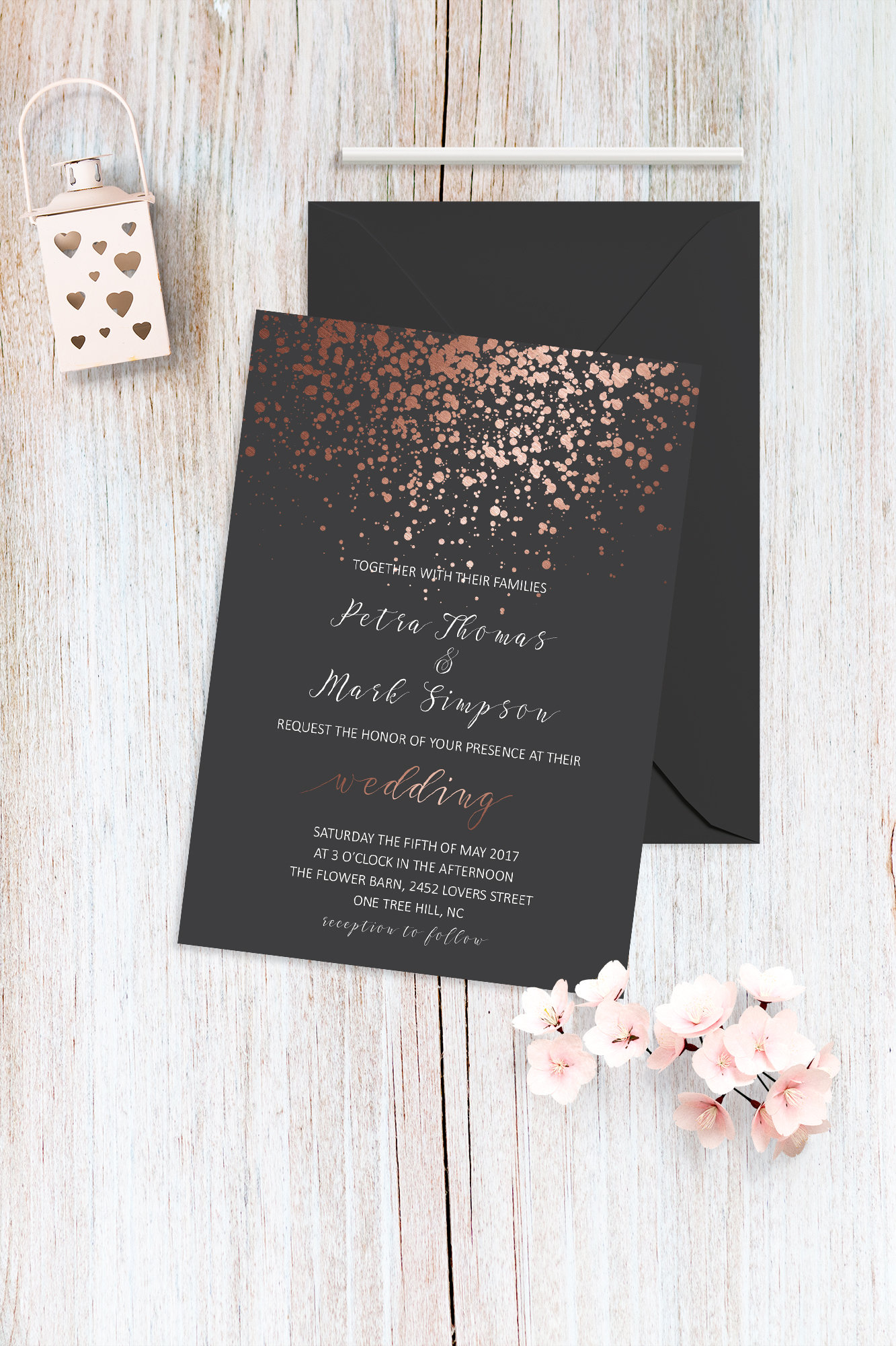 Rose Gold Elegant Wedding Invitation Set Rose Gold and Dark | Etsy