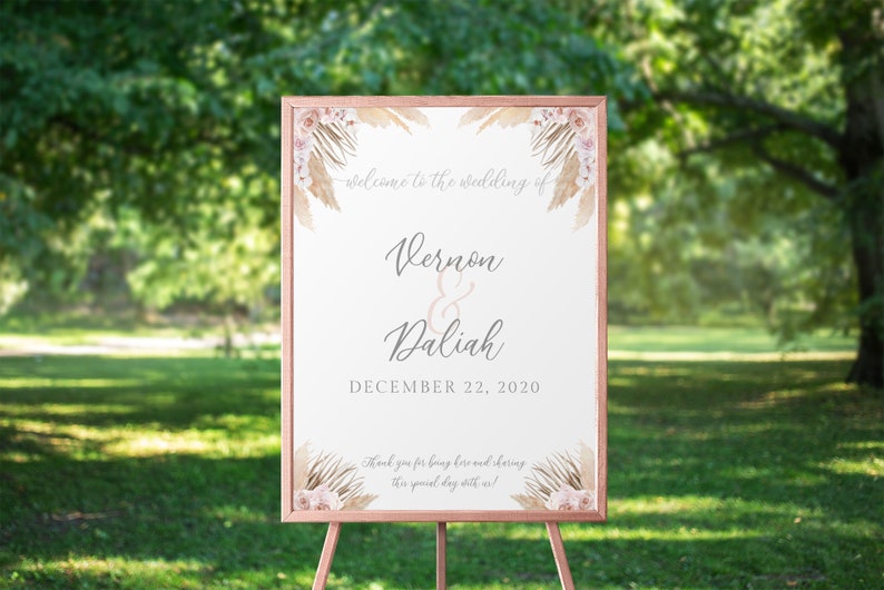 Pampas Grass Wedding Welcome Hawaii Desert Dried Palm Leaves Reception Sign 4 sizes Welcome Poster Boho Welcome Sign Template Templett