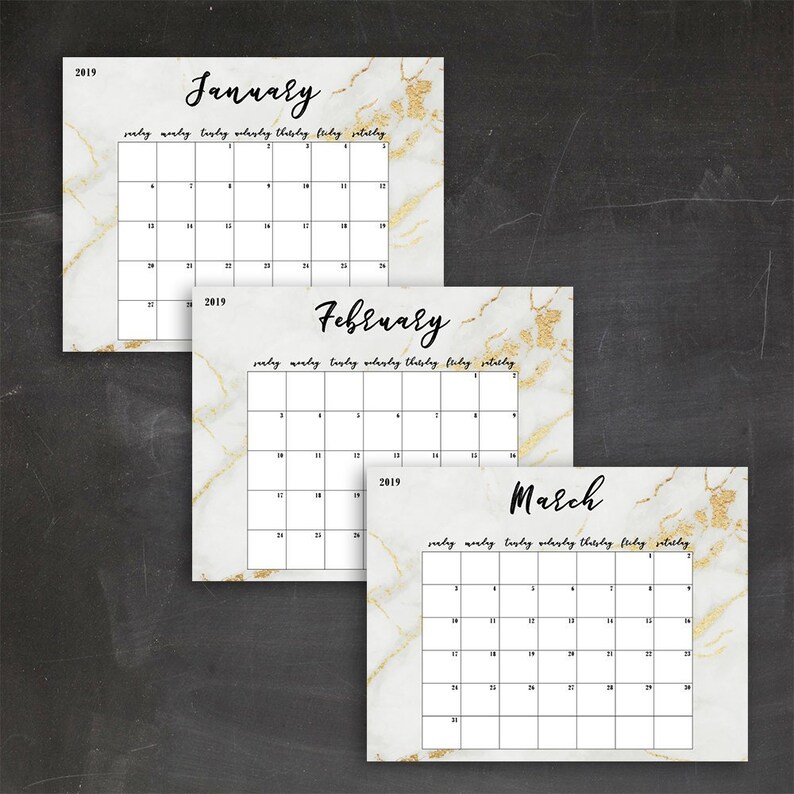 Gold Marble Calendar 2019 Planner Printable Monthly Image 0