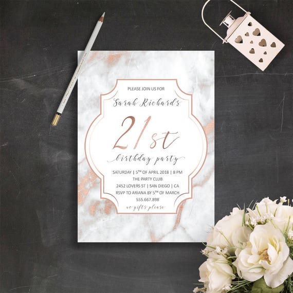 21st birthday invitations rose
