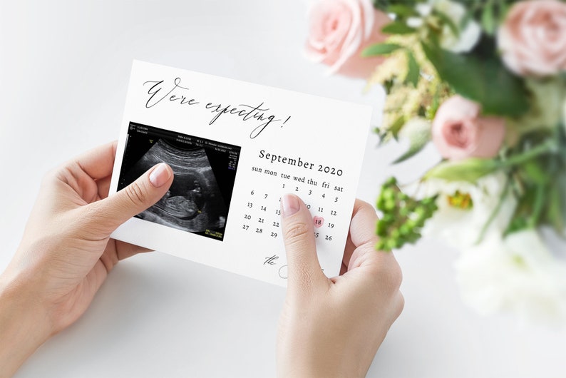 Download Elegant Pregnancy Announcement Template Due Date Calendar | Etsy