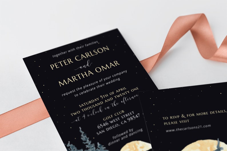 Rustic Destination Wedding Invite Suite Night Sky Lake Wedding Invitation Template Watercolor Lakeside Editable Forest Wedding Set