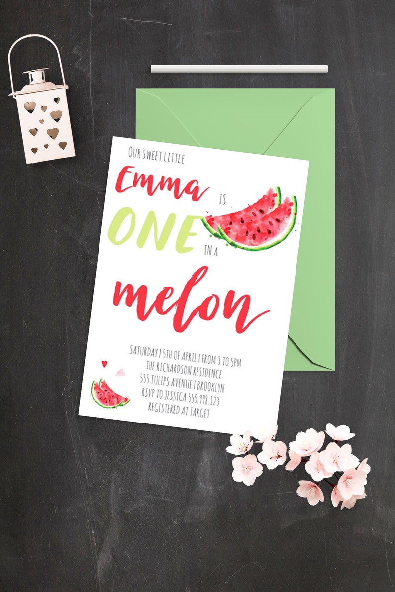 Download One in a Melon First Birthday Invitation Printable | Etsy