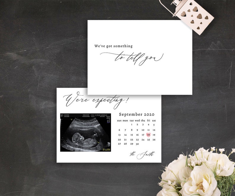 Download Elegant Pregnancy Announcement Template Due Date Calendar | Etsy