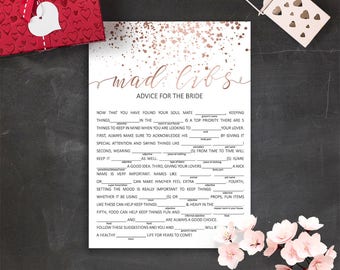 Bridal Mad Libs Game Rose Gold Confetti Bachelorette Party Games Advice for the Bride Mad Libs Wedding Shower Rose Gold Glitter Hens Night