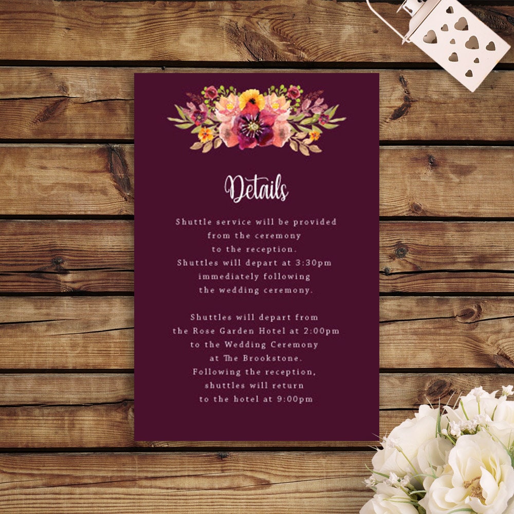 Printable Plum Wedding Invitation Suite Romantic Fall Floral | Etsy