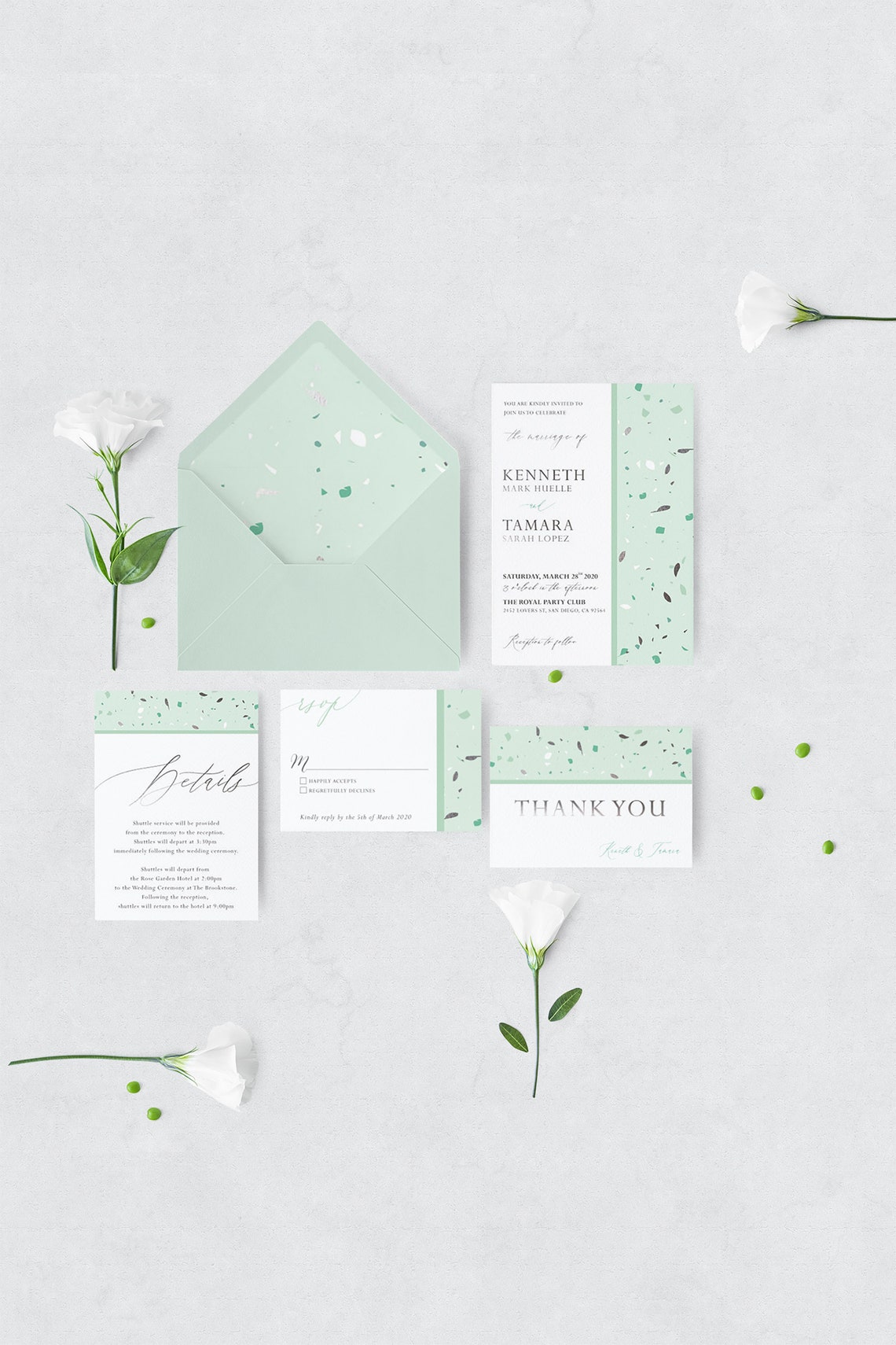 Mint wedding invitation suite Mint green wedding Terrazzo Full Suite + Liner