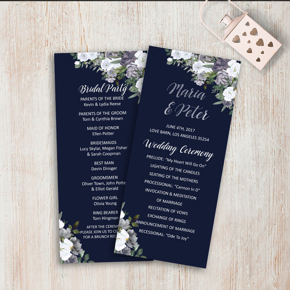 Printable Wedding Ceremony Program Silver Wedding Programs Etsy