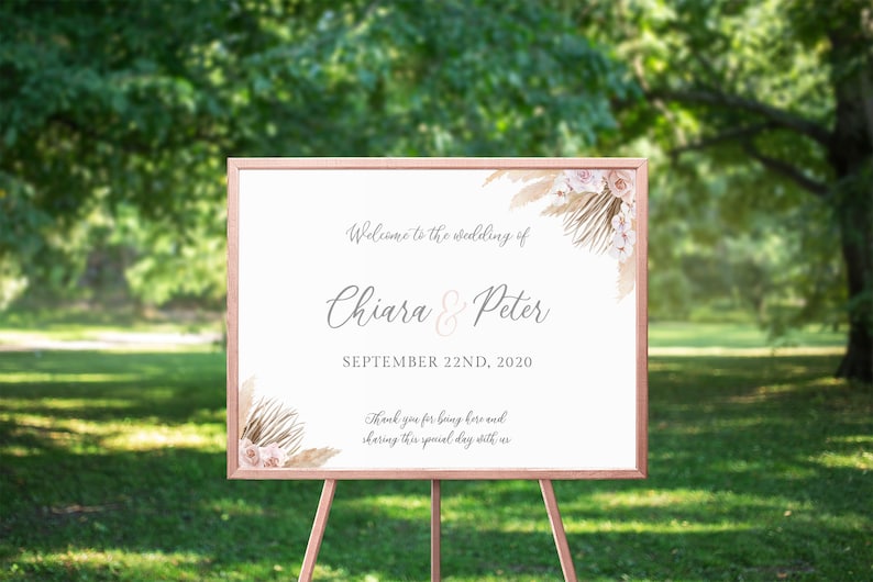 Pampas Grass Wedding Welcome Hawaii Desert Dried Palm Leaves Reception Sign 4 sizes Welcome Poster Boho Welcome Sign Template Templett