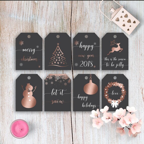 Printable Christmas Gift Tags Rose Gold Christmas Tags Merry | Etsy