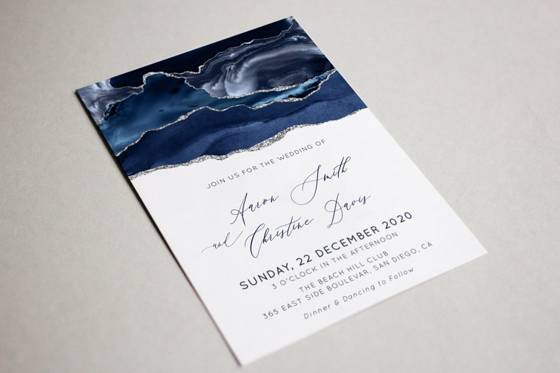 Navy Blue Wedding Invitation Template Navy and Silver