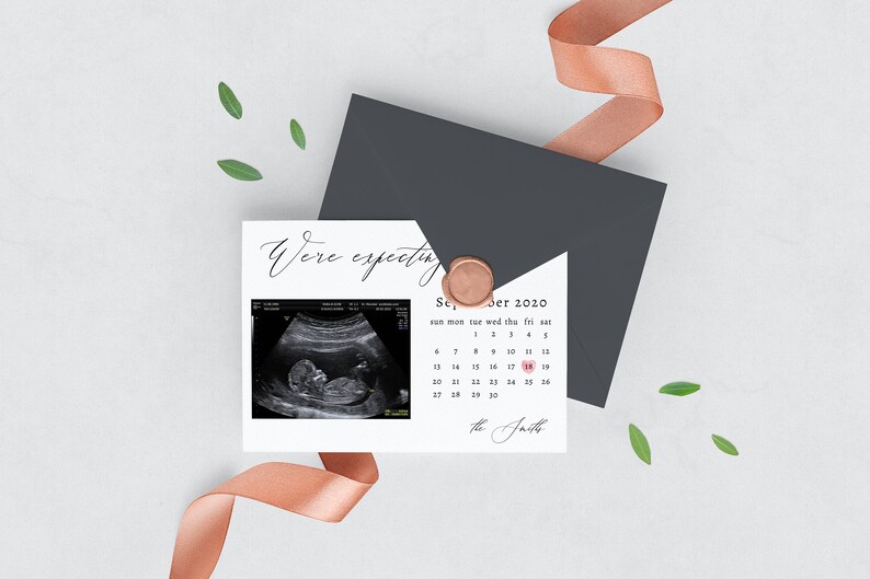 Elegant Pregnancy Announcement Template Due Date Calendar | Etsy
