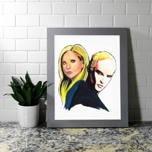 Buffy & Spike, Buffy the Vampire Slayer TV show, BtVS, Sarah Michelle Gellar, James Marsters, Original Watercolor Print, 8x10, 8.5x11, 11x14