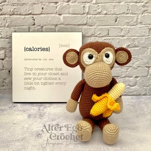 Monkey amigurumi crochet pattern, gorilla, primate, chimp, chimpanzee orangutang, baboo, monkey with banana, ape, hæklet abe, PDF download