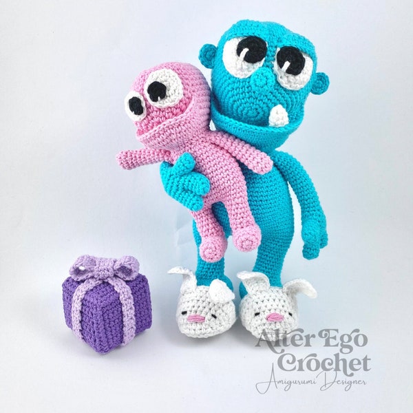 Monster crochet amigurumi pattern, father's day, mother's day, funny, fun, goofy, cute, kawaii, bunny slippers, shoes, instant PDF download