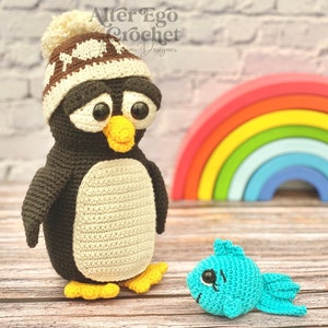 Crochet amigurumi penguin pattern, Pedro the Penguin, penguin with fish and hat, hæklet pingvin, instant download crochet pattern