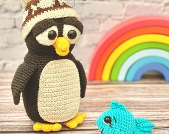 Crochet amigurumi penguin pattern, Pedro the Penguin, penguin with fish and hat, hæklet pingvin, instant download crochet pattern