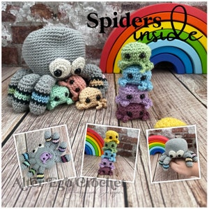 NO SEW (except the eyes) Spider amigurumi crochet surprise pattern, playset, interactive toy, stacking toy, mom and baby, kawaii cute inside