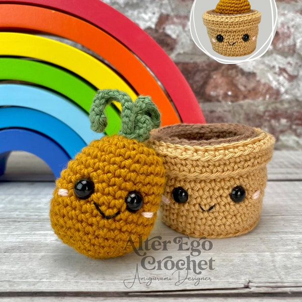 NO SEW Potato in Pot crochet amigurumi pattern, potatoes, food, fruit, veggies, plant, plants, vegetables, set, stacking toy, PDF download