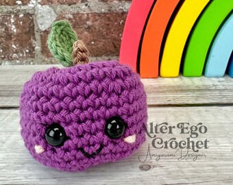 Plum crochet amigurumi pattern, food, fruit, vegetables, veggies, fruits