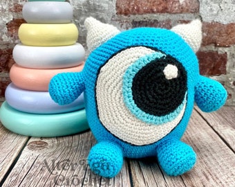 Monster crochet amigurumi pattern, monsters, one eye, cute, boy toys, dragon, scary, big eye, blue, kawaii, easy, beginner, instant download