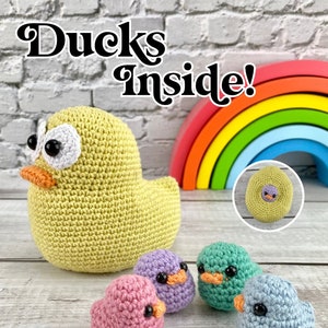 NO SEW (except the eyes) - rubber duck amigurumi crochet surprise pattern, playset, interactive toy, stacking toy, duckie, ducky, mom, baby