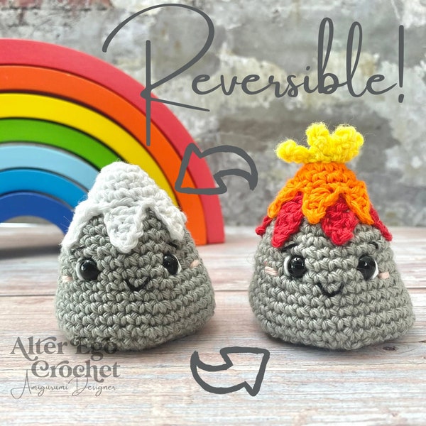 Modèle au crochet réversible amigurumi volcan, montagne, kawaii, lave, jouet à empiler, ensemble, téléchargement immédiat