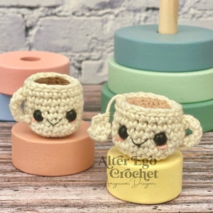 Mini Coffee & Tea crochet amigurumi pattern, drink, cup, beverage, mug, kawaii, keychain, food, playfood, gift, cute, small, little, kaffe