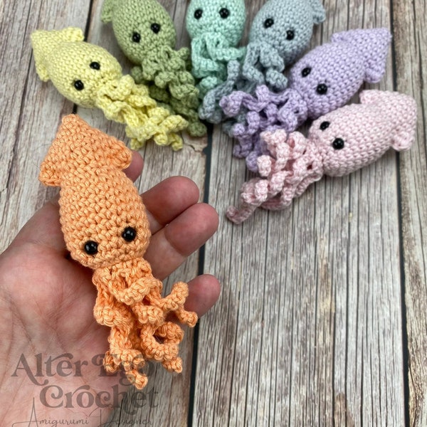 NO SEW - squid crochet amigurumi pattern, octopus, sea creatures, kawaii, cute, octo plushie, no attaching, hæklet sprutte, instant download