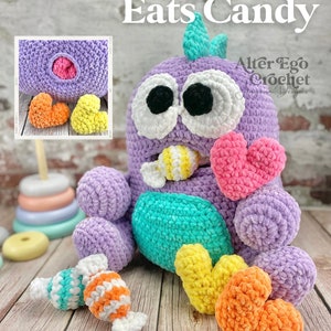 Monster Surprise crochet amigurumi pattern, mom and baby babies, love, valentine, playset, stacking toy, interactive, heart, candy, eat