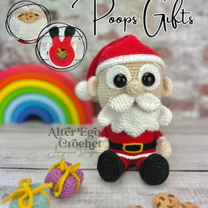 Santa Claus Surprise crochet amigurumi pattern, Christmas decor, poops presents, stacking toy, interactive, eats cookies