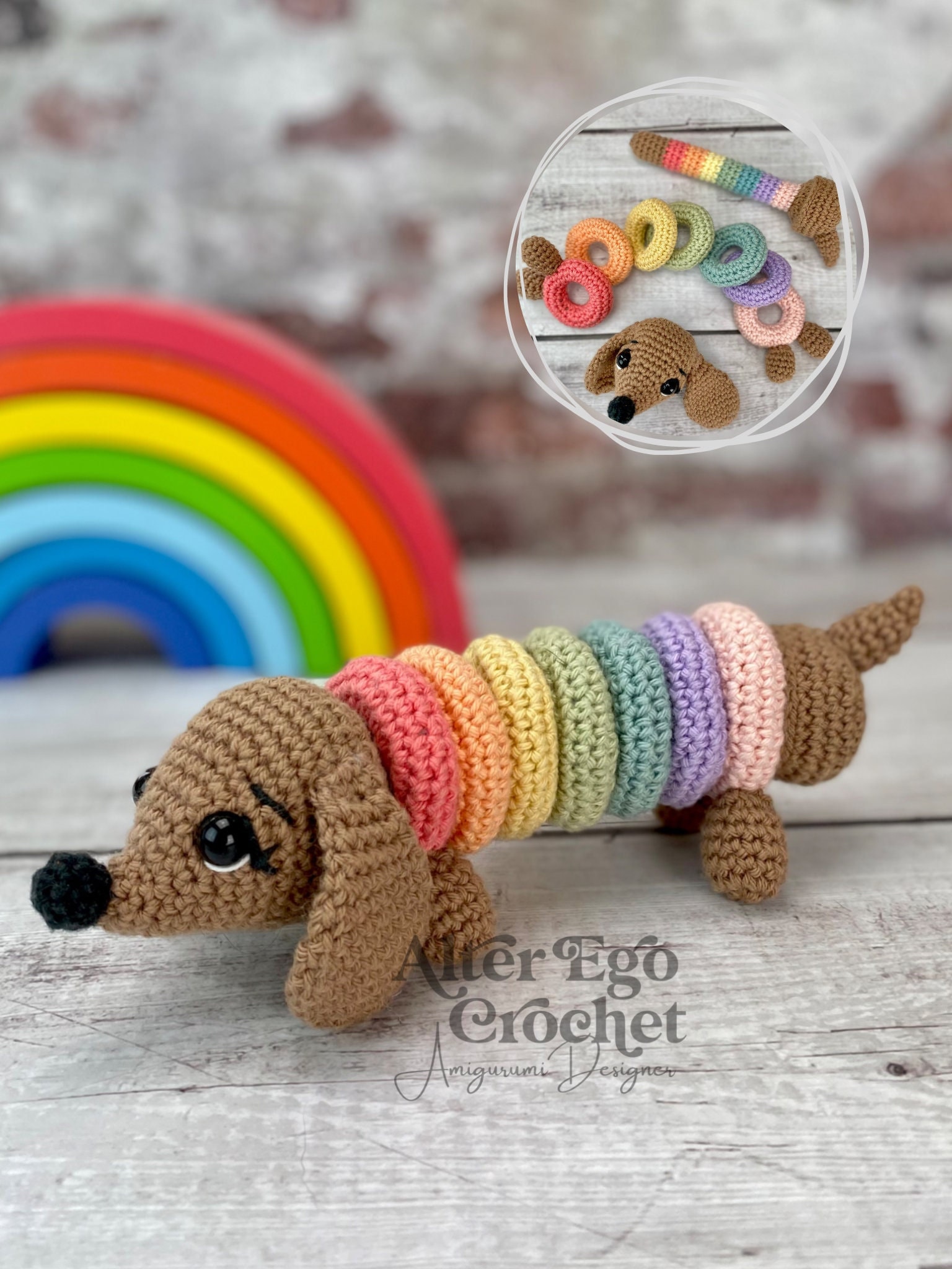 Dog Crochet Amigurumi Pattern, Playset, Stacking Toy, Interactive, Ringo the Rainbow Wiener Dog, Dachshund, Puppy - Etsy Dog Crochet Amigurumi Pattern, Playset, Stacking Toy, Interactive, Ringo the Rainbow Wiener Dog, Dachshund, Puppy - Etsy