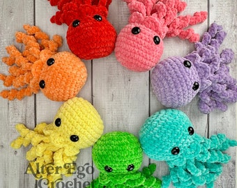 NO SEW - jellyfish crochet amigurumi pattern, jelly fish, octopus, squid, chenille and cotton version