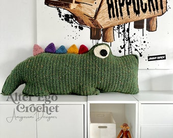 BIG Crocodile crochet amigurumi pillow, aligator, huge, giant, decor, gator, low sew amigurumis, krokodille