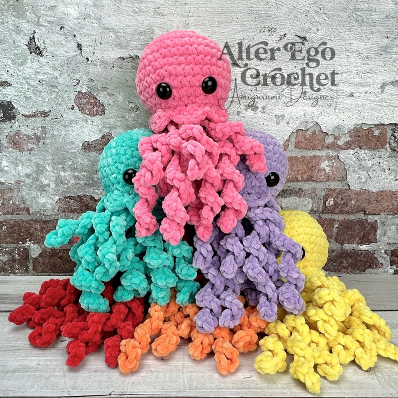 NO SEW jellyfish crochet amigurumi pattern, jelly fish, octopus, squid, cotton and chenille version image 9