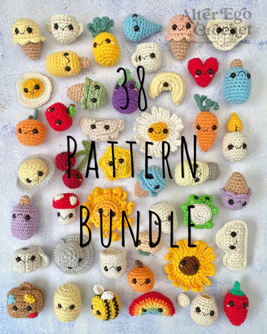 Mini Amigurumi Crochet Pattern Bundle, Tiny, Small, Animal, Fruit