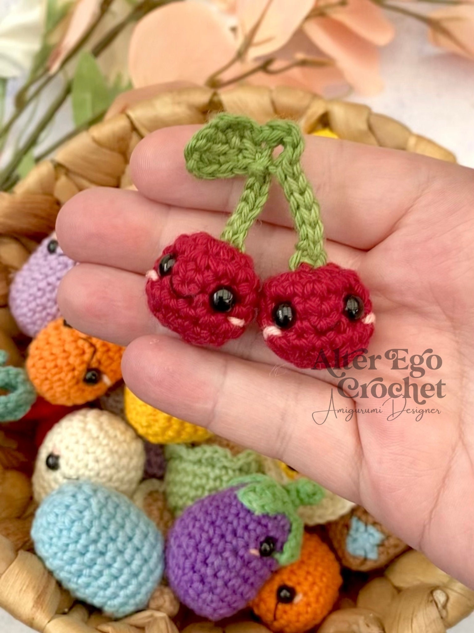 Mini Cherries Crochet Amigurumi Pattern, Cherry, Small, Tiny