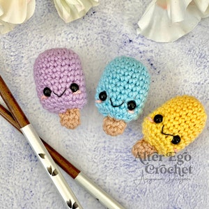 LOW SEW mini popsickle crochet amigurumi pattern, little, small, tiny, ice cream, food, playfood, candy, minis, hæklet ispind, is